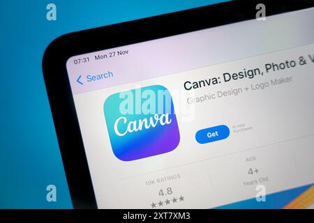 Nanning, China - 27. November 2023. Canva App. Canva ist eine Online-Plattform für Grafikdesign, die verwendet wird, um Grafiken und Präsentationen in sozialen Medien zu erstellen. Stockfoto