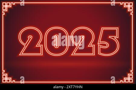 Happy Chinese New Year 2025 Schlangenzeichen, Neon-Design auf farbigem Hintergrund (Chinesische Übersetzung: Happy New Year 2025, Year of the Snake) Stock Vektor