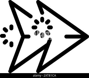 Einfaches schwarz-weißes Vektorsymbol einer Schnellvorlauf-Schaltfläche mit zwei Pfeilen nach rechts und einem Ladesymbol Stock Vektor