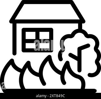 Einfaches Symbol eines brennenden Hauses mit einem Baum in der Nähe Stock Vektor