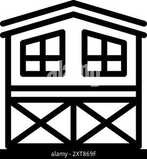 Einfaches Vektorsymbol einer Strandhütte auf Stelzen über dem Wasser, perfekt für Strandurlaub oder Küstenleben Stock Vektor