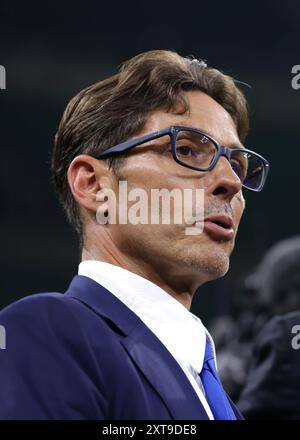 Mailand, Italien. August 2024. Pier Silvio Berlusconi blickt nach dem Trofeo Silvio Berlusconi Spiel in Giuseppe Meazza, Mailand, weiter. Der Bildnachweis sollte lauten: Jonathan Moscrop/Sportimage Credit: Sportimage Ltd/Alamy Live News Stockfoto