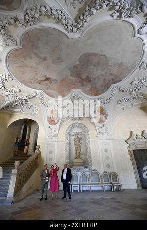 Kromeriz, Tschechische Republik. August 2024. Die Sala Terrena befindet sich im Erdgeschoss des Erzbischofsschlosses in Kromeriz, Tschechien. Ist eines der besten Beispiele für frühbarocke Architektur in der Tschechischen Republik. Sie besteht aus drei Hallen und zwei künstlichen Höhlen, sogenannten Grotten. Quelle: Dalibor Gluck/CTK Photo/Alamy Live News Stockfoto