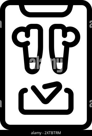 Einfaches Symbol eines Smartphones, das anzeigt, dass die kabellosen Ohrstöpsel aufgeladen werden Stock Vektor