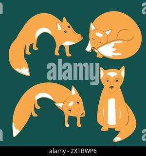 Netter roter Fuchs-Baby-Cartoon-Vektor-Illustration-Satz. Fuchs in verschiedenen Stellungen wie Stehen, Sitzen, Schlafen Stock Vektor
