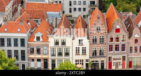 Blick auf historische Häuser im Stadtzentrum von Deventer, Niederlande Stockfoto