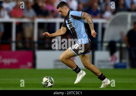 Josh Kelly vom AFC Wimbledon beim Carabao Cup Spiel zwischen Bromley und AFC Wimbledon in Hayes Lane, Bromley am Dienstag, den 13. August 2024. (Foto: Tom West | MI News) Credit: MI News & Sport /Alamy Live News Stockfoto