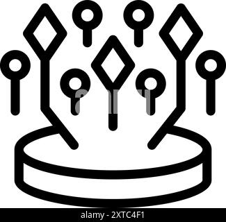 Liniensymbol für Data Mining, das Datenpunkte anzeigt, die mit einer zentralen Plattform verbunden sind Stock Vektor