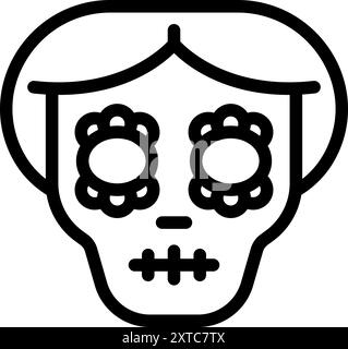 Strichkunstsymbol eines Schädels mit Blumen um die Augen, die den Tag der Toten darstellen Stock Vektor