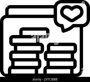 Online-Geldbörse mit Herz, die das Konzept der Liebe zum Finanzwesen und die Zufriedenheit wachsender Ersparnisse repräsentiert Stock Vektor