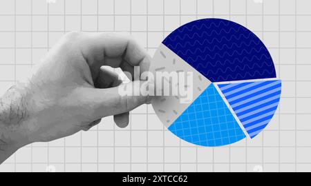 Diagramm mit Retro-Collage-Handhaltern. Geschäftsdaten und Marktanteilskonzept. Moderner Retro-Grunge. Vektorabbildung Stock Vektor