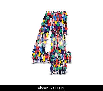 Große Gruppe von Menschen in Nummer 4 Form. Vektorgrafik Stock Vektor