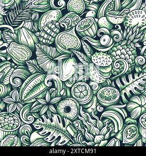Nahtloses Doodle-Muster mit tropischen Früchten Stockfoto