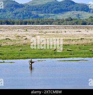 Fliegenfischen am Fluss Add in der Nähe von Bellanoch Schottland Stockfoto