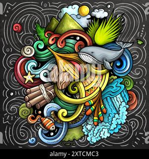 Grenada Comic Doodle Illustration. Lustiges lokales Design. Stock Vektor