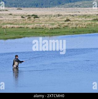 Fliegenfischen am Fluss Add in der Nähe von Bellanoch Schottland Stockfoto