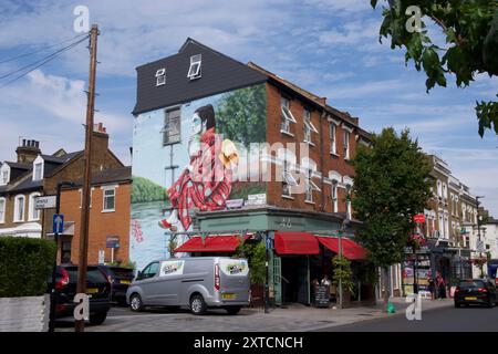Shisöka’ Wandgemälde von Fin DAC an der Ecke Mrytle Road und Churchfield Road, Acton London UK Stockfoto