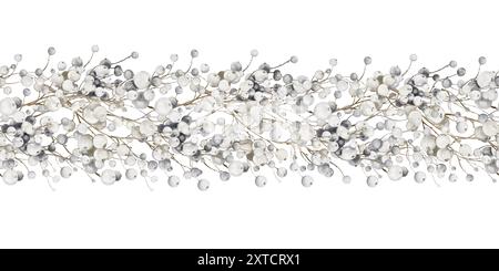 Beeren nahtlose Girlande Weihnachtsmuster mit Ilex Stockfoto