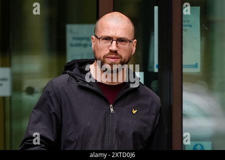 Craig Tunmore am Westminster Magistrates' Court in London, wo er wegen Angriffs auf einen Notfallhelfer während der Unruhen in Whitehall am 31. Juli angeklagt wird. Ausgabedatum: Mittwoch, 14. August 2024. Stockfoto