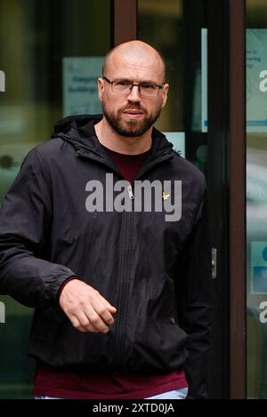 Craig Tunmore am Westminster Magistrates' Court in London, wo er wegen Angriffs auf einen Notfallhelfer während der Unruhen in Whitehall am 31. Juli angeklagt wird. Ausgabedatum: Mittwoch, 14. August 2024. Stockfoto