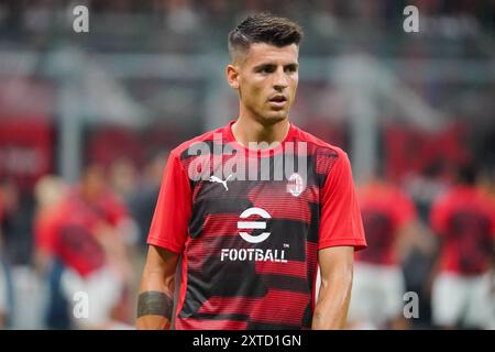 Mailand, Italie. August 2024. Alvaro Morata (AC Milan) während des Trofeo Silvio Berlusconi 2024 Fußballspiels zwischen AC Mailand und AC Monza am 13. August 2024 im San Siro Stadion in Mailand, Italien - Foto Morgese-Rossini/DPPI Credit: DPPI Media/Alamy Live News Stockfoto