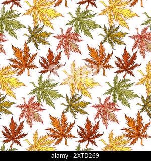 Herbstlaub-Muster. Fallender, nahtloser Hintergrund im Cartoon-Stil. Herbstmotiv mit Waldmuster für Textil- oder Geschenkpapier. Stock Vektor