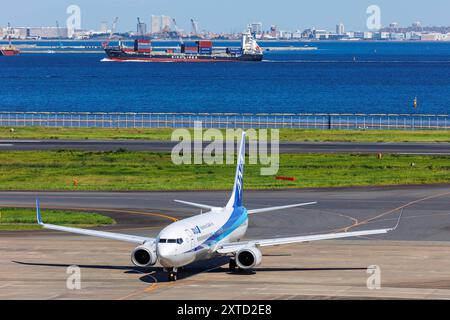 ANA All Nippon Airways Boeing 737-800 Flugzeug Flughafen Tokio Haneda in Japan Tokio, Japan - 6. Oktober 2023: Ein Boeing 737-800 Flugzeug der ANA All Nippon Airways mit dem Kennzeichen JA63AN auf dem Flughafen Tokyo Haneda HND in Japan. *** ANA All Nippon Airways Boeing 737 800 Flugzeuge Tokyo Haneda Airport in Japan Tokio, Japan 6. Oktober 2023 ANA All Nippon Airways Boeing 737 800 Flugzeuge mit der Registrierungsnummer JA63AN am Flughafen Tokio Haneda HND in Japan Stockfoto