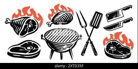Grillset. Grillkonzept. Handgezeichnete Sammlung von Elementen Vektor-Illustration Stock Vektor