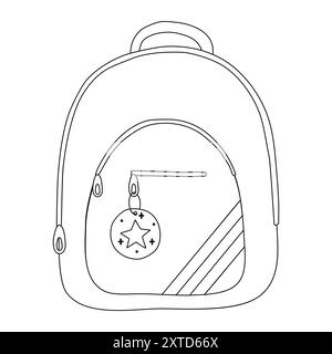 Schulrucksack, Doodle-Stil flache Vektor-Umrissillustration für Kinder Malbuch Stock Vektor
