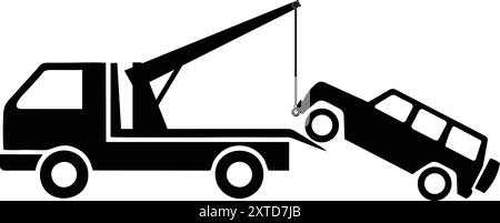 Schild für Bergungswagen, Lkw-Unfallhilfe, Pannenhilfe, Abschleppwagen, Abschleppwagen, Pannenfahrzeug, Kranfahrzeug-Service-Symbole, Pannenhilfe Stock Vektor