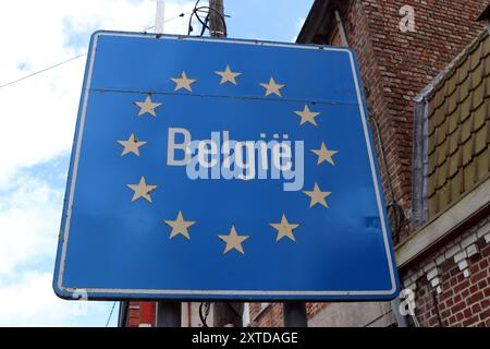 Grenzschild Belgien Stockfoto