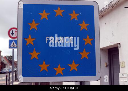 Grenzschild Frankreich Stockfoto