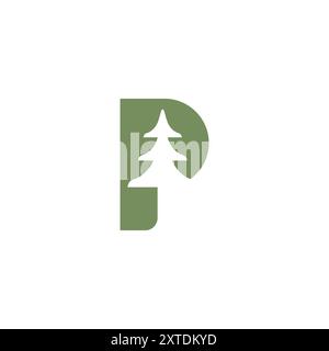 P Pine Logo Vektor Design. Piniensymbol Stock Vektor