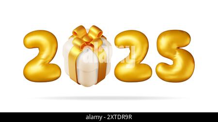 3D Gold Ballon 2025 Silvester Symbol Stock Vektor