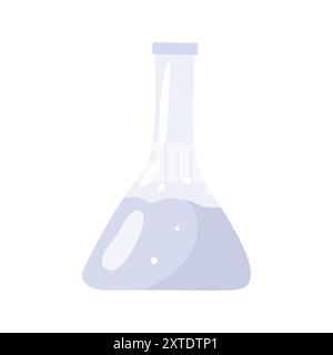 Laborkolben kritzelnd flache Illustration isoliert. Blaue Flüssigkeit in Glas. Stock Vektor