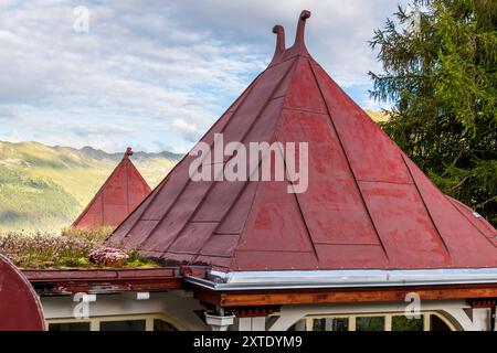 Das ehemalige Sanatorium Schatzalp ist heute ein Hotel. Thomas-Mann-Weg, Davos, Graubünden, Schweiz Stockfoto