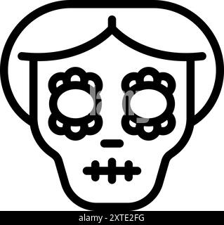 Strichkunstsymbol eines Schädels mit Blumen um die Augen, die den Tag der Toten darstellen Stock Vektor