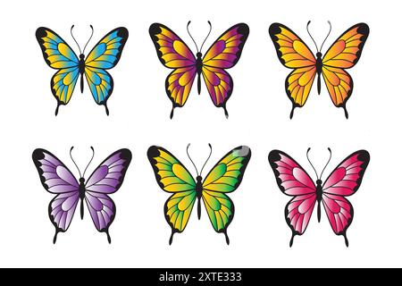 Bunter gemalter Schmetterling mit Flügeln ausgebreitet fliegen, Vektor-Illustration Stock Vektor