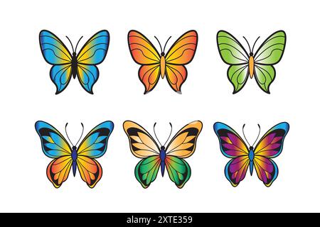 Bunter gemalter Schmetterling mit Flügeln ausgebreitet fliegen, Vektor-Illustration Stock Vektor