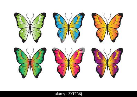 Bunter gemalter Schmetterling mit Flügeln ausgebreitet fliegen, Vektor-Illustration Stock Vektor