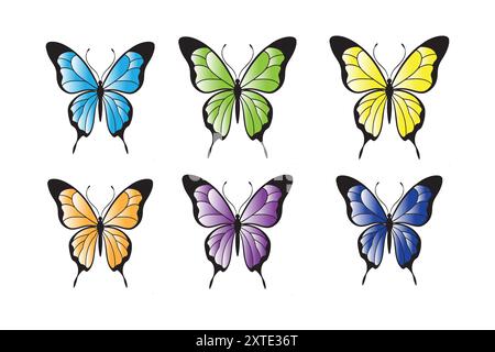 Bunter gemalter Schmetterling mit Flügeln ausgebreitet fliegen, Vektor-Illustration Stock Vektor