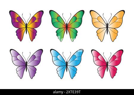 Bunter gemalter Schmetterling mit Flügeln ausgebreitet fliegen, Vektor-Illustration Stock Vektor