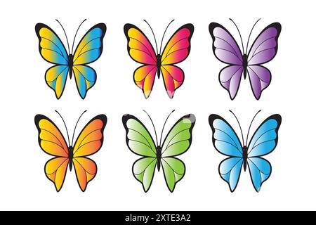 Bunter gemalter Schmetterling mit Flügeln ausgebreitet fliegen, Vektor-Illustration Stock Vektor