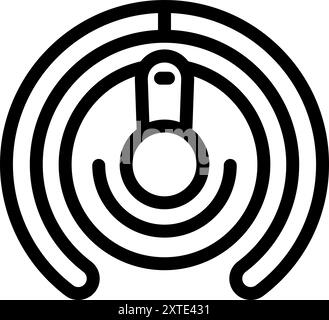 Schwarze Umrissvektorgrafik eines Radars, der ein Signal von einem Ziel erkennt, das Wellen sendet Stock Vektor