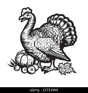 Vektor-Illustration - ein Vogel truthahn. Eine Reihe von Nutztieren. Grafiken, handgefertigte Zeichnungen. Vintage-Gravur. Natur - Skizze. Isolierte Hühner im Stock Vektor