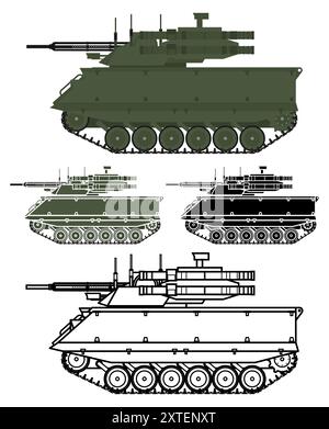 Illustration des UGV-Tankvektors für unbemanntes Bodenfahrzeug Stock Vektor