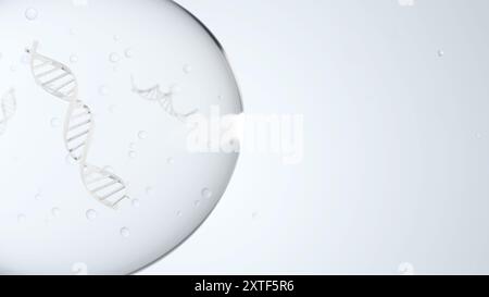 Ein paar DNA-Doppelspiralstränge in einer Zelle auf weißem Hintergrund. Wissenschafts- und Biotechnologiekonzept. 3D-Rendering-Abbildung Stockfoto