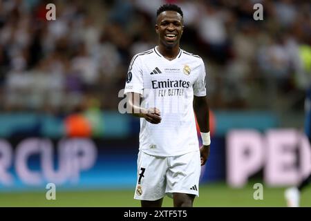 Warschau, Pologne. August 2024. Vinicius Junior von Real Madrid während des UEFA Super Cup 2024 Fußballspiels zwischen Real Madrid CF und Atalanta BC am 14. August 2024 im PGE Narodowy in Warschau, Polen - Foto Piotr Matusewicz/DPPI Credit: DPPI Media/Alamy Live News Stockfoto