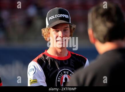 Tate Zischke während des Rowe Motor Oil Premiership Matches zwischen Belle Vue Aces und King's Lynn Stars im National Speedway Stadium, Manchester am Montag, den 12. August 2024. (Foto: Eddie Garvey | MI News) Credit: MI News & Sport /Alamy Live News Stockfoto