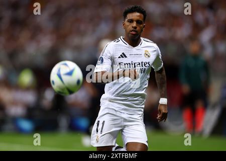 Warschau, Pologne. August 2024. Rodrygo von Real Madrid während des Fußballspiels des UEFA Super Cup 2024 zwischen Real Madrid CF und Atalanta BC am 14. August 2024 bei PGE Narodowy in Warschau, Polen - Foto Piotr Matusewicz/DPPI Credit: DPPI Media/Alamy Live News Stockfoto